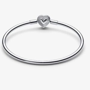 PANDORA Radiating Heart Clasp Bangle Bracelet Sterling Silver 7.5”/19cm~Gift Box